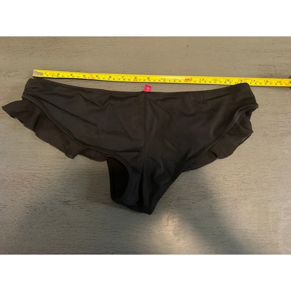 Victorias Secret Black Ruffle Trim Bikini Swim Bottoms Low Rise Large L
